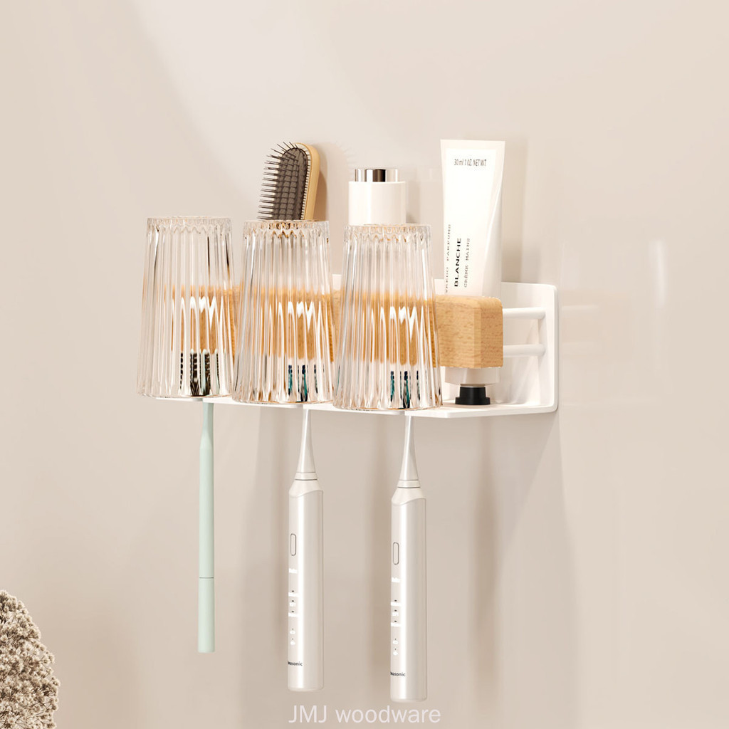 Toothbrush Holder Bathroom Solid Wood Shelf Perforation-Free Razor ...