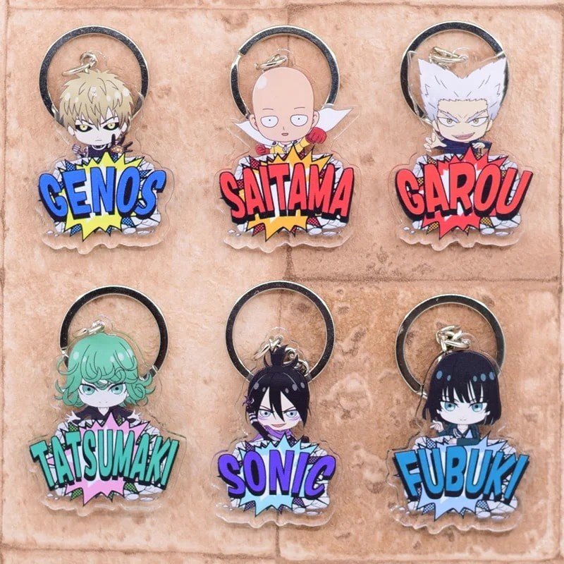 One Punch Man Saitama Genos Tatsumaki Sonic Fubuki Garou chibi keychain ...