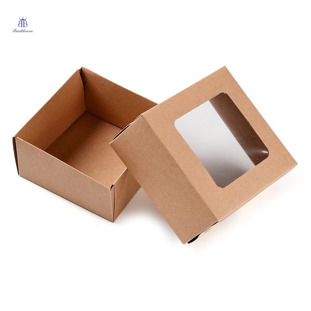 12Set Folding Kraft Paper Cardboard Jewelry Gift Boxes with PVC Visible ...