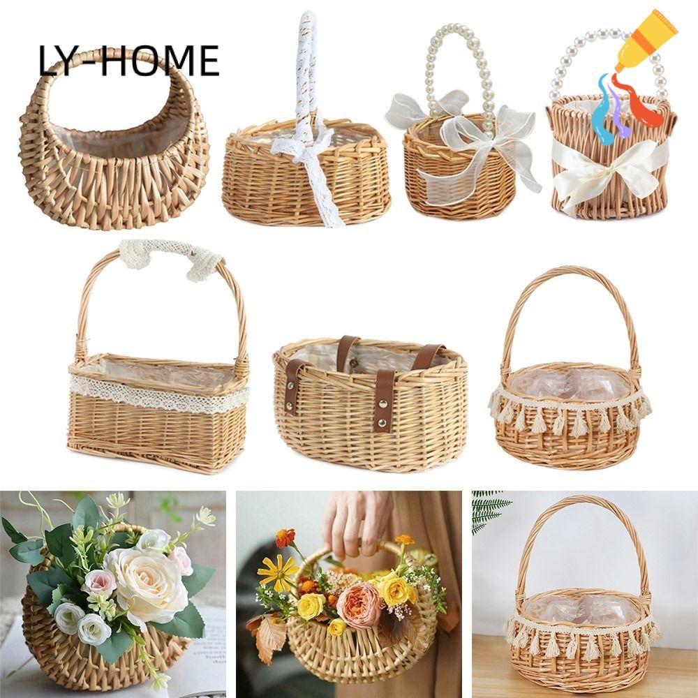 LY-HOME Flower Arrangement Basket, Willow Rattan Sturdy Flower Girl ...