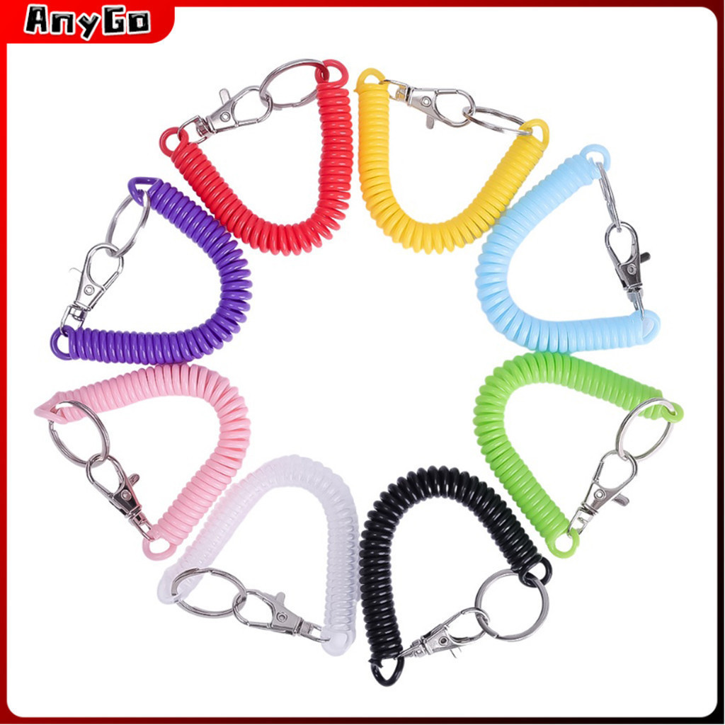 Anygo Coil Springs Keychain Retractable Spring Coil Leash Cord Safety Ropes Lanyard Snap Hook 4168