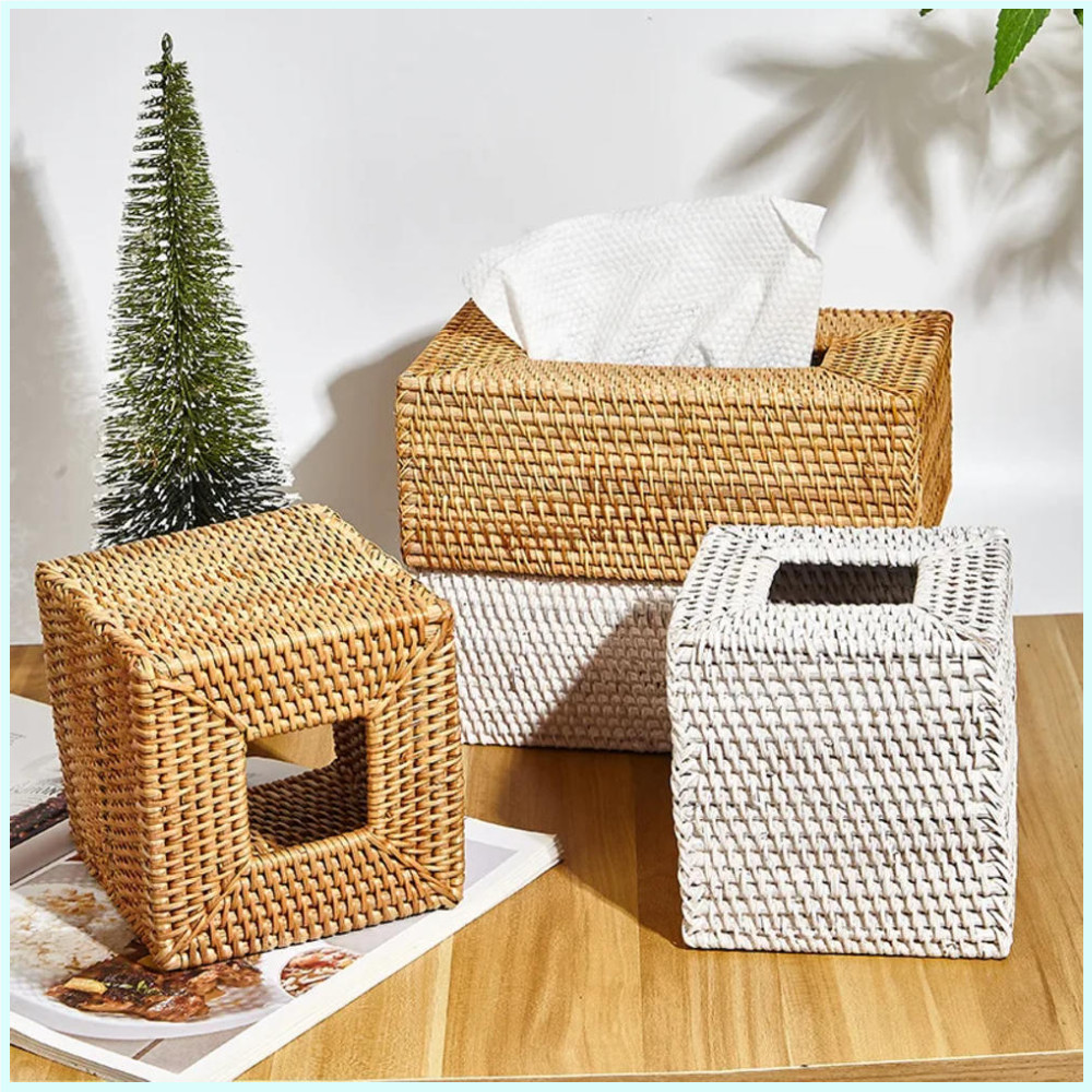 Rattan Square Tissue Box Set Scandinavian Style Retro Creative Hand ...