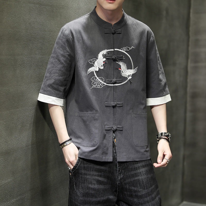 Hanfu Men Summer Chinese Style TShirt Retro Style Street Wear Shirt