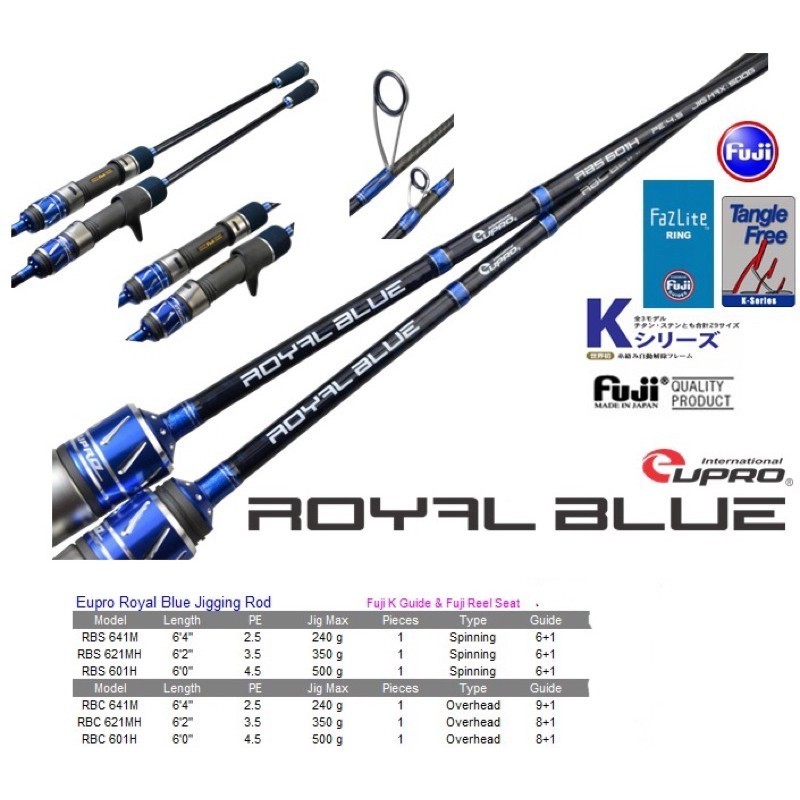 FB EUPRO royal blue pe3.5 pe4.5 spinning/bc rod fuji max jig 350g/max ...
