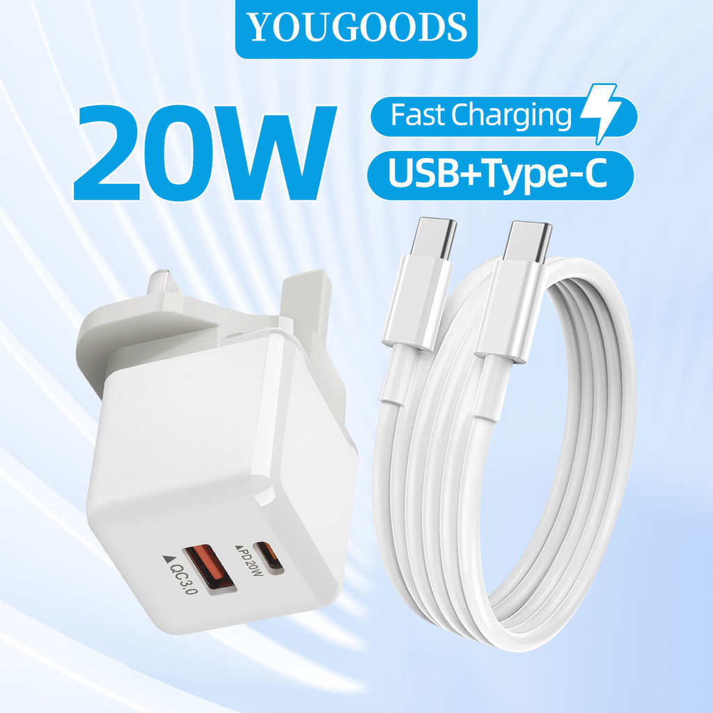 USB C Charger Adapter PD 20W Dual Port Type C Fast Charger Adaptor UK ...