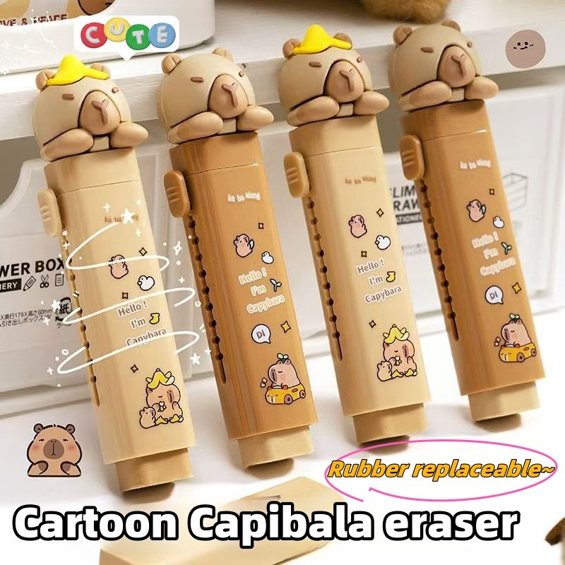 Capybara Retractable Eraser Cute Cartoon Push-Pull Design Shavings-Free ...
