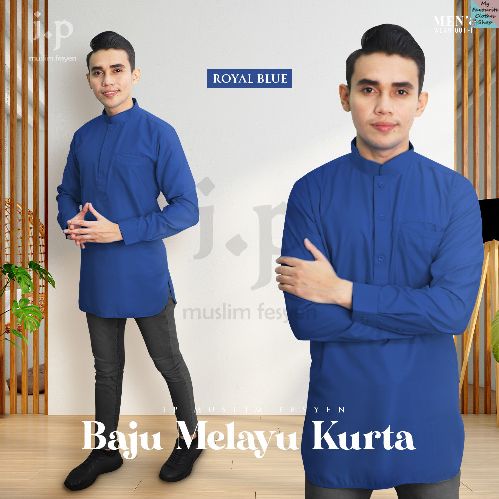 𝐈𝐏 𝐌𝐮𝐬𝐥𝐢𝐦 𝟐𝟎𝟐𝟒😍royal Blue Baju Kurta Ayah Soft Cotton Slimfit Size Xs 4xl Baju Raya 8650