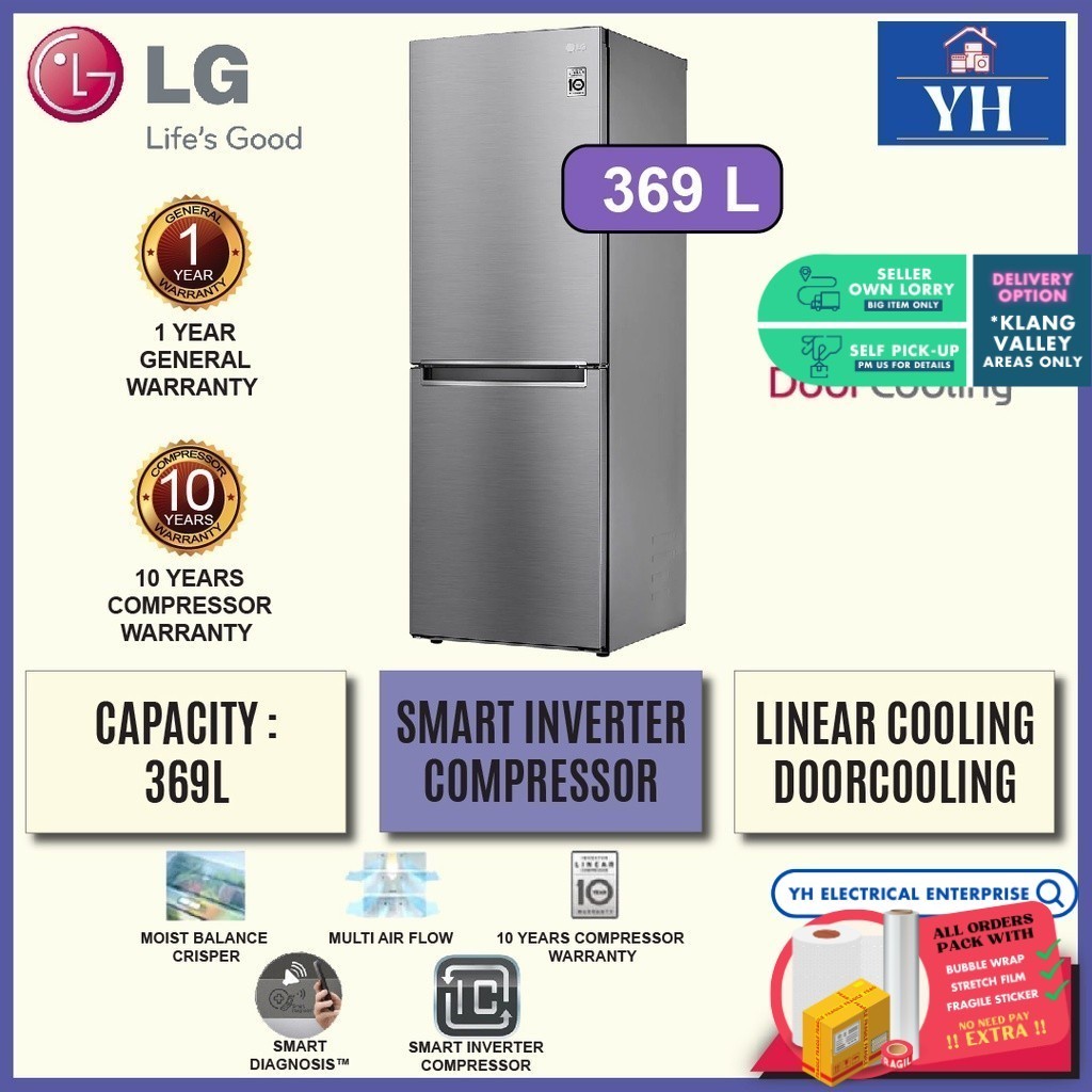 LG 369L Smart Inverter Smart Diagnosis Bottom Freezer Refrigerator