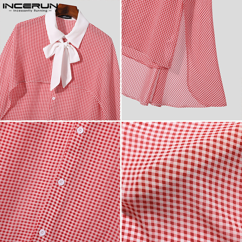 INCERUN Men Vintage Fashionable Plaid Ribbon Design Fake Two-Piece ...