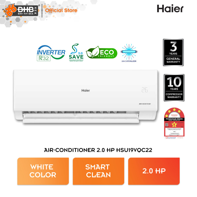 Haier R32 Smart Inverter Series Hsu-19vqc22 Air Conditioner 2.0 Hp Uvc 