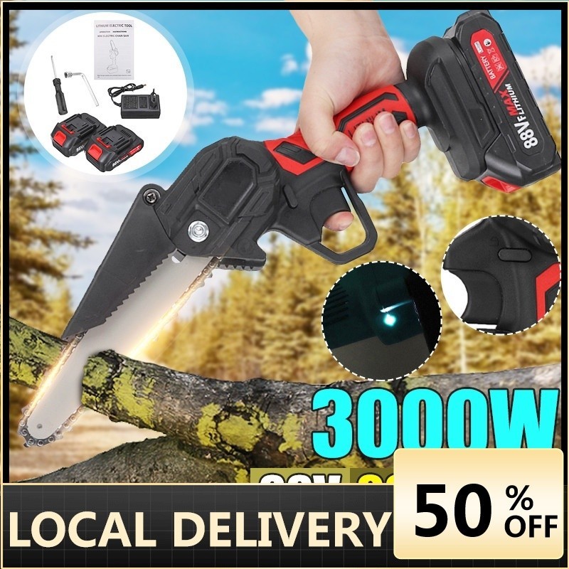 6 Inch 88V 3000W Mini Electric Chain Saw Woodworking Cordless Pruning ...