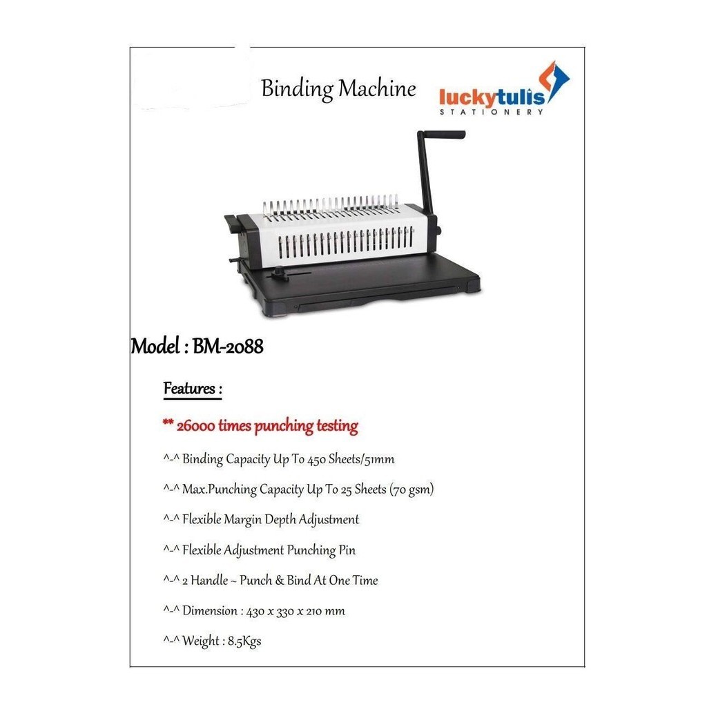 2088C Heavy Duty COMB BINDING MACHINE cutter machine (2 Handle