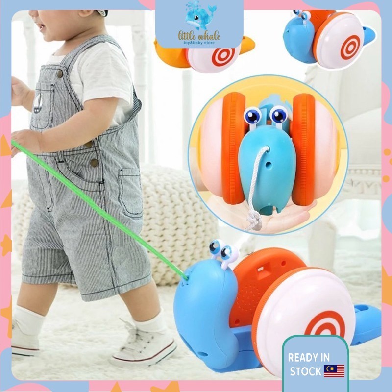 🐳Baby Rope Pull Snail Toy Electric Trailer Toddler Walking Cartoon Toy ...