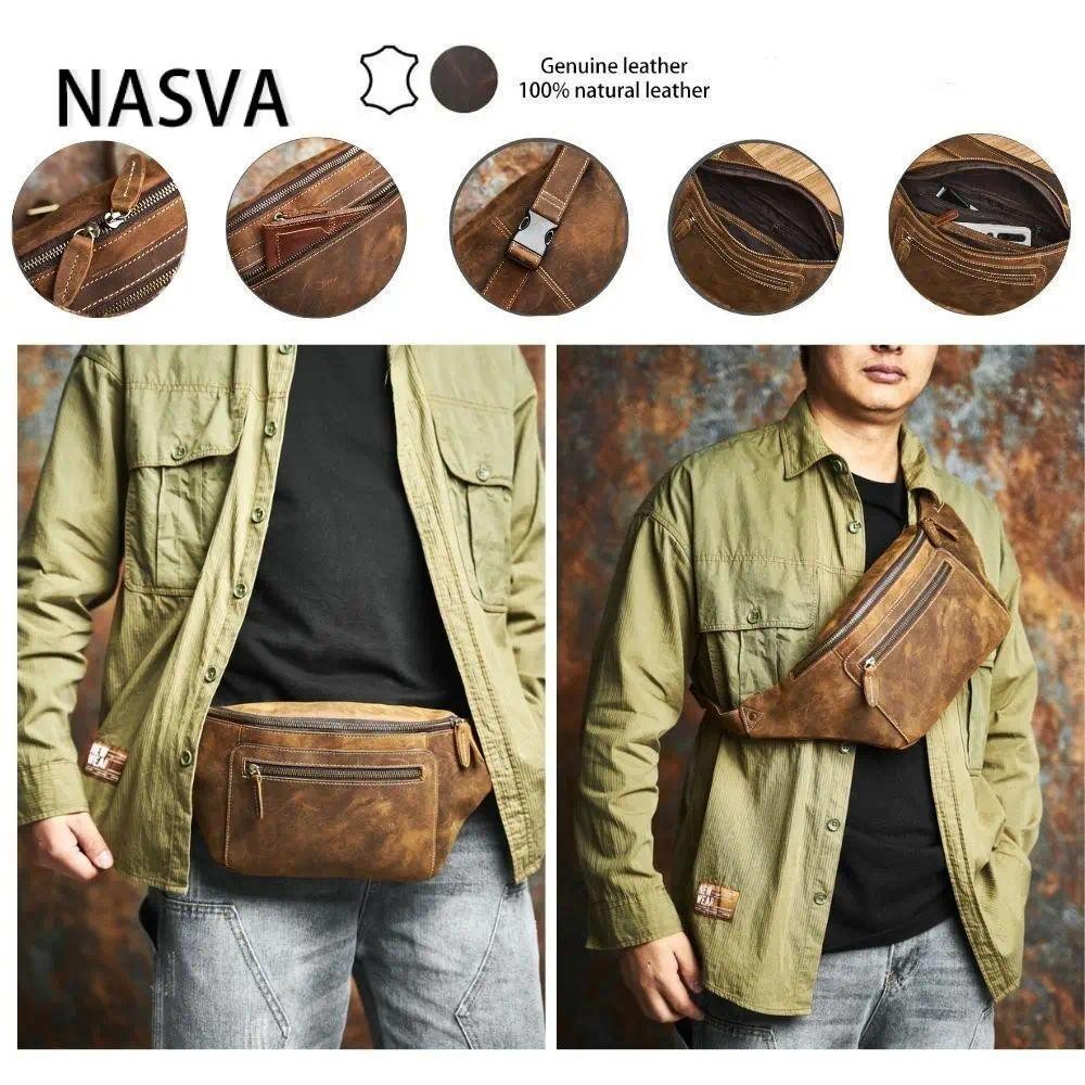 Leather Men S Waist Bag.Nasva Genuine Leather Men's Waist Bag Retro Chest Bag Shoulder ...