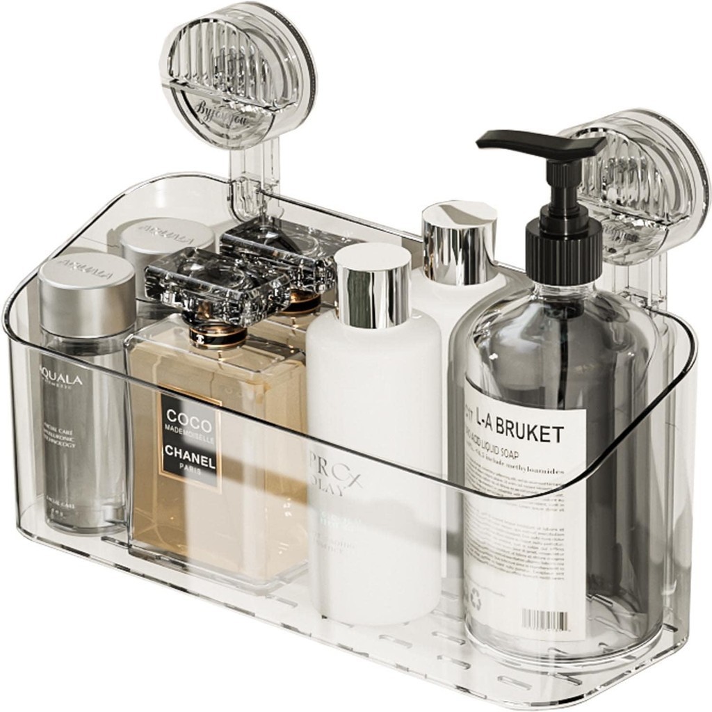 TRANSPARENT BATHROOM RACK SUCTION CUP REMOVABLE SHOWER CADDY BASKET ...