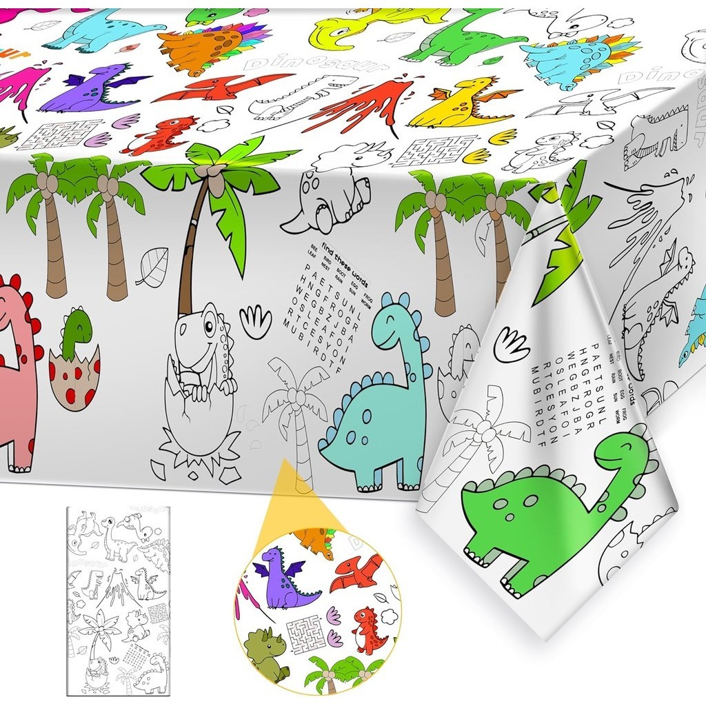 Giant Dinosaur Coloring Tablecloth for Kids - Huge Dinosaur World Theme ...