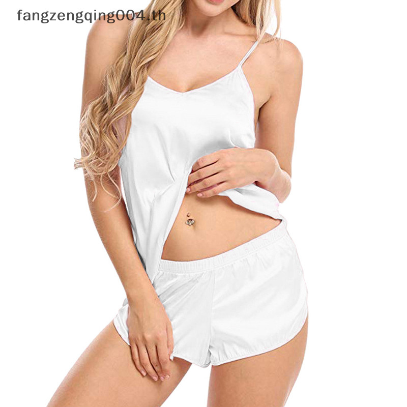 F4th Sexy Silk Womens Pajamas Set V Neck Lace Camisole Sleeveless Shorts Lingerie F4th Shopee 7072