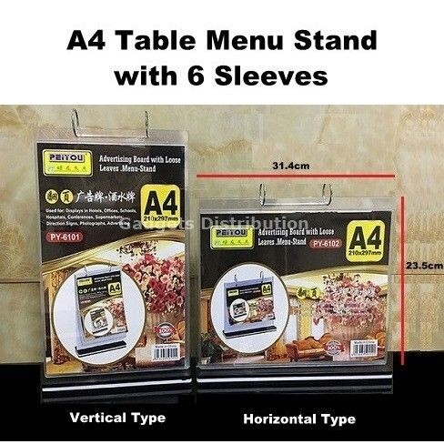 A4 Paper Table Menu Stand with 6 Sleeves Horizontal Vertical Type 2360. ...