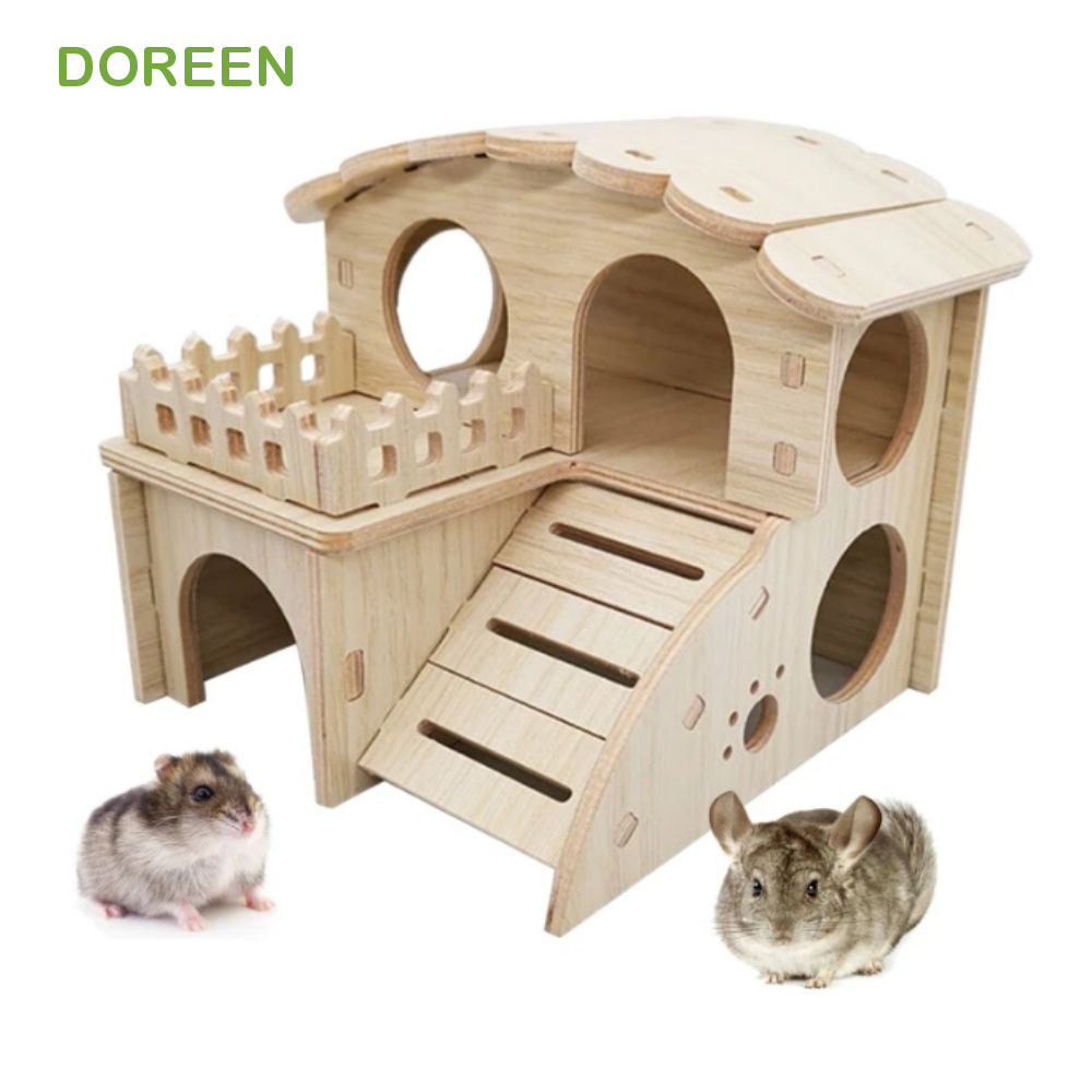 DOREEN Hamster Solid Wood Small House, Small Pet Villa DIY Hamster Nest ...