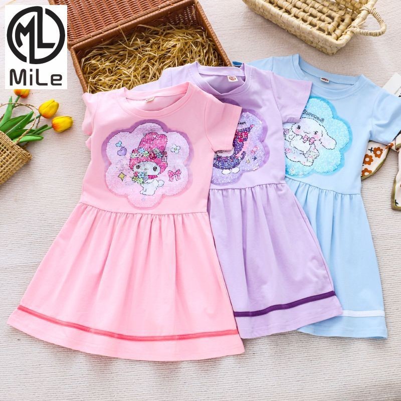 [ML] 90-140cm Girls Summer Dress Kuromi Fashion Color-changing Sequins ...