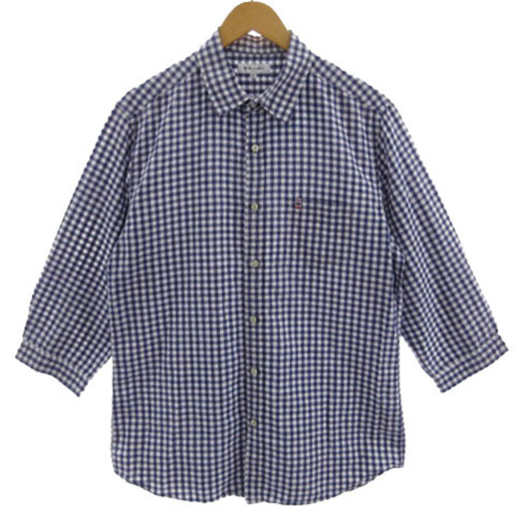 THE SHOP TK Shirt 3/4 Sleeve Linen Blend Gingham Check Purple White XL ...