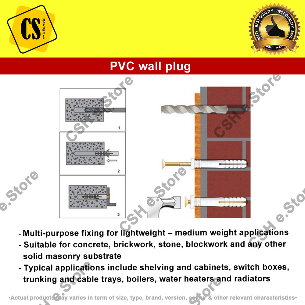 PVC Wall Plug 6mm/8mm One Table/PCS RED GREY DIY Home Improvement ...