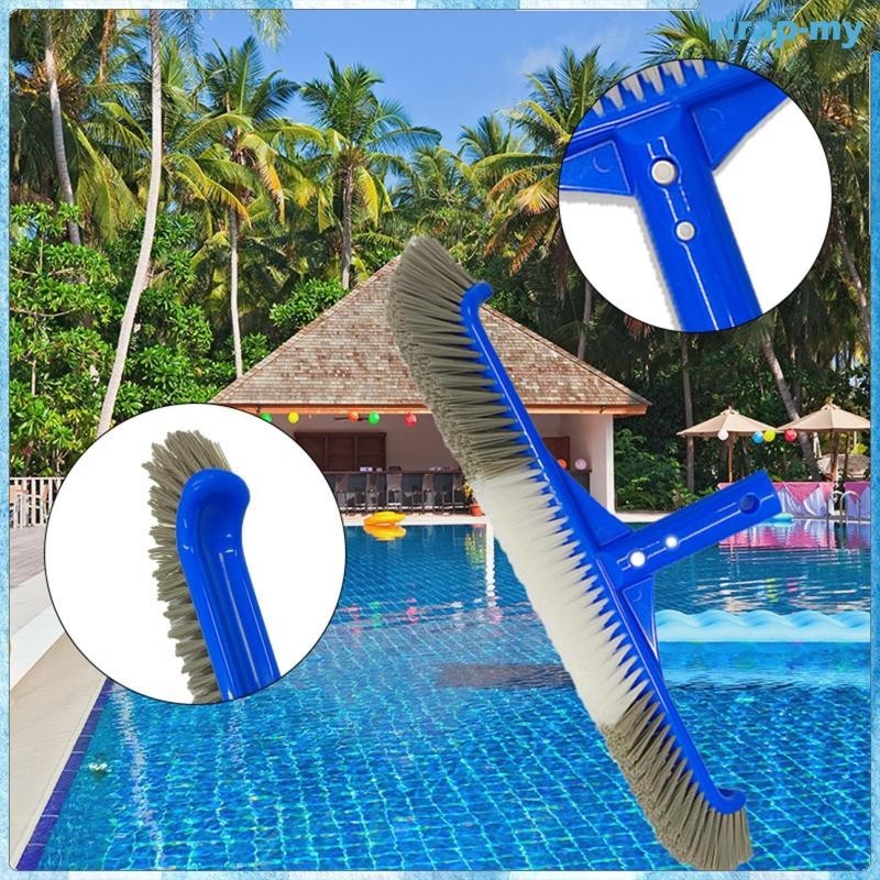 Cleaning Brush 16.5 Inch Curved End Pool Scrubber 2-Pack Es With Easy Clip-On Design - 16.5 Inch Wall & Corner Scrubber With Premium Nylon Bristles Pool Pool Leaf Net