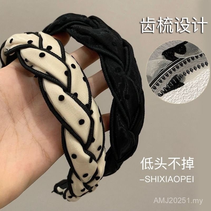 French Headdress 发箍 发饰 高颅顶 显脸小 【1815人收藏】韩系甜美春高级发箍纱质感波点麻花编织发箍女发卡高颅顶头箍女2/ ...