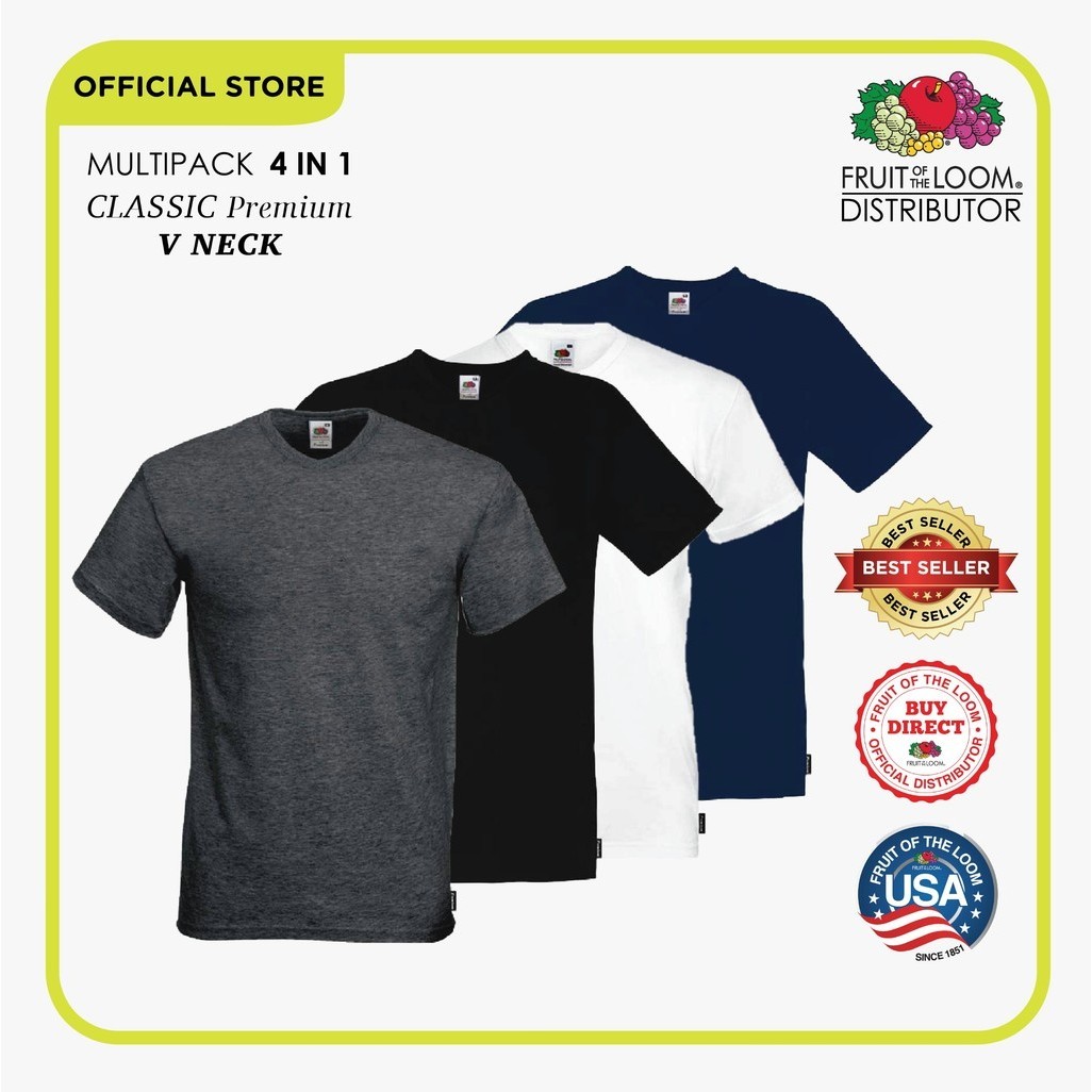Fruit of The Loom Classic Premium Multipack Unisex V-neck T-Shirts ...