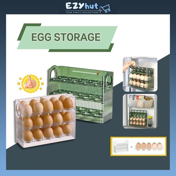 30 Grid Egg Storage Box Egg Container Refrigerator Storage Flipable Egg ...