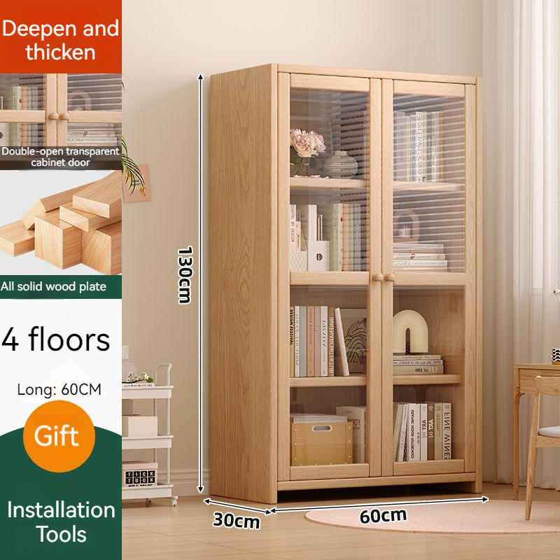 💗Dust proof solid wood bookshelf/bookshelf with door/floor standing