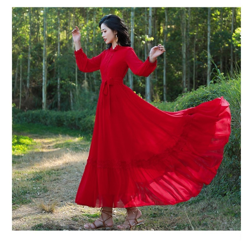 Elegant Red Hooded Long Sleeve Dress