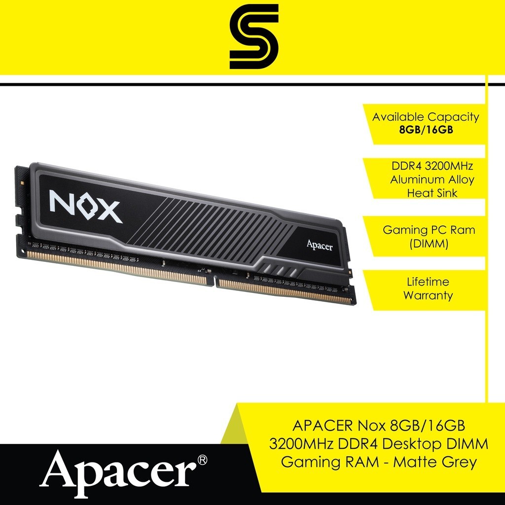 APACER Nox 16GB/32GB 3200MHz DDR4 Desktop DIMM Gaming RAM - Matte Grey ...