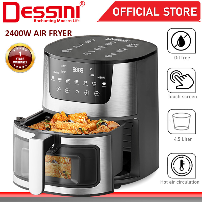 DESSINI ITALY 4.5L Electric Air Fryer Convection Oven Toaster Timer Oil ...