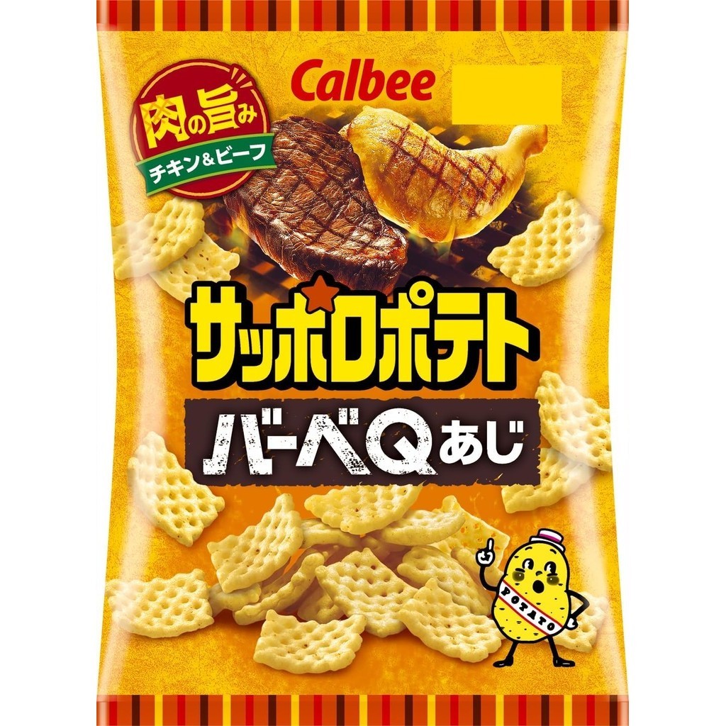 Calbee Sapporo Potato Barbeque Q Aji 72g ×12 bags Umami of meat Chicken ...