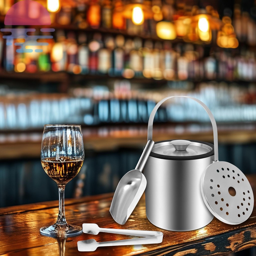 2L Insulated Ice Bucket With Lid & Accessories - Stainless Steel Cocktail Bar Set