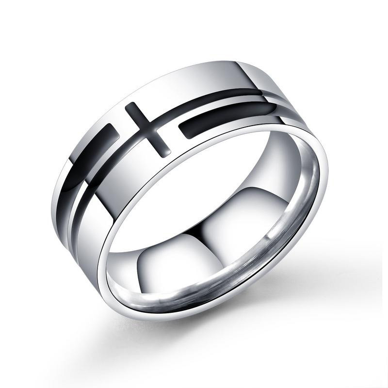 Fashion Men's Stainless Steel Cross Rings Cool Simple Band 8 MM Ring ...