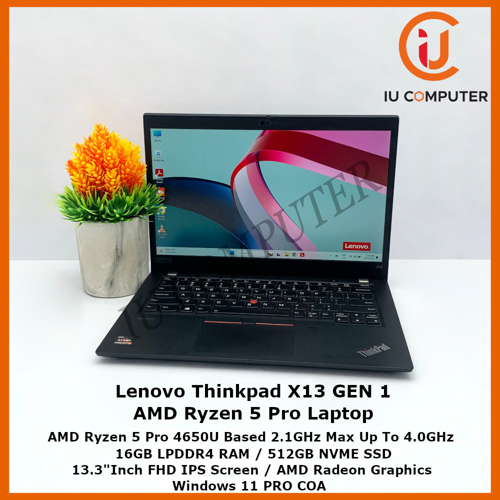 Lenovo ThinkPad X13 Gen 1 (AMD Ryzen 5 Pro, 16 Go RAM, 512 Go SSD) – Ultrabook Noir 13,3" FHD, Windows 11 Pro