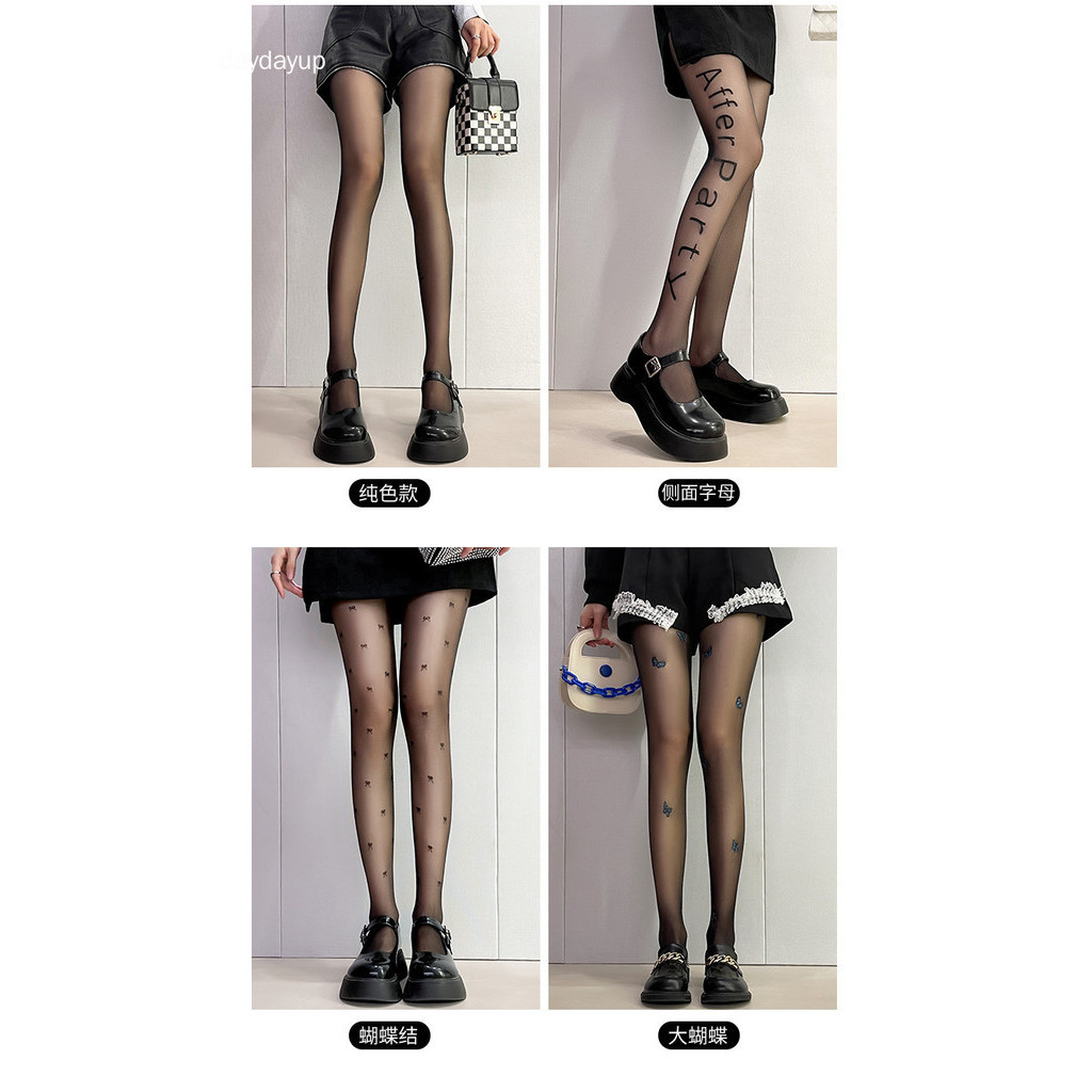 Letter Black Stockings for Women Spring Summer Ultra-thin Anti Hook ...
