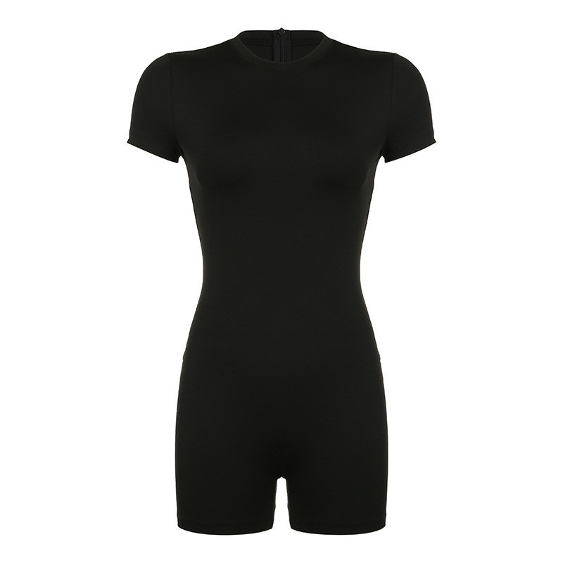 Brown Playsuit Short Sleeve Round Neck Shirred Waist main image 0