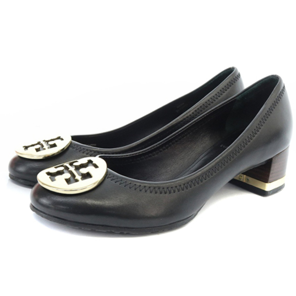 Tory Burch Pumps Logo Leather Low Heels 6M 23cm Black Direct from Japan ...