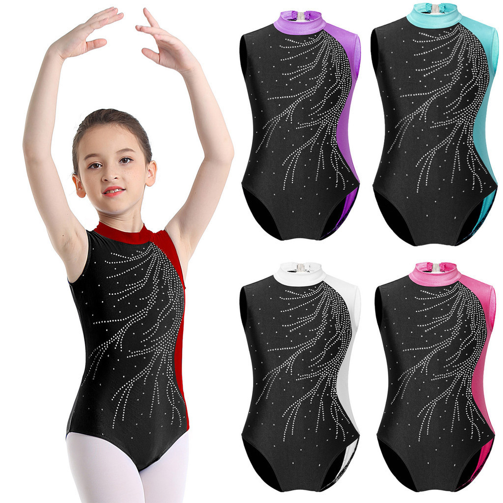 Gymnastics Leotards for Girls One-piece Sparkle Rhinestone Dancing ...