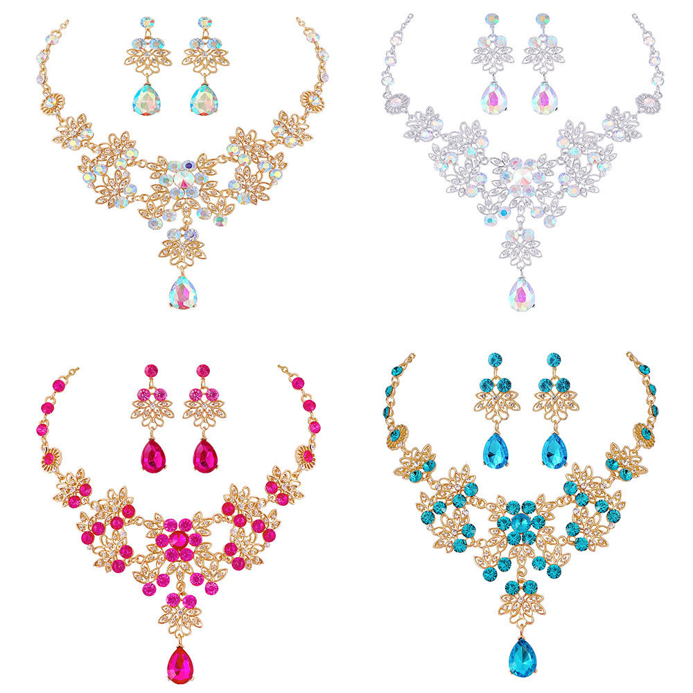 2 Pcs/necklace Earrings Bridal Jewelry Set Girls Shiny Rhinestone ...