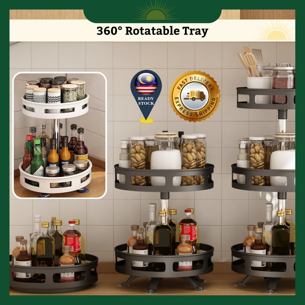 1/2/3Tier 360° Rotating Rack Adjustable Height Spice Rack Household ...
