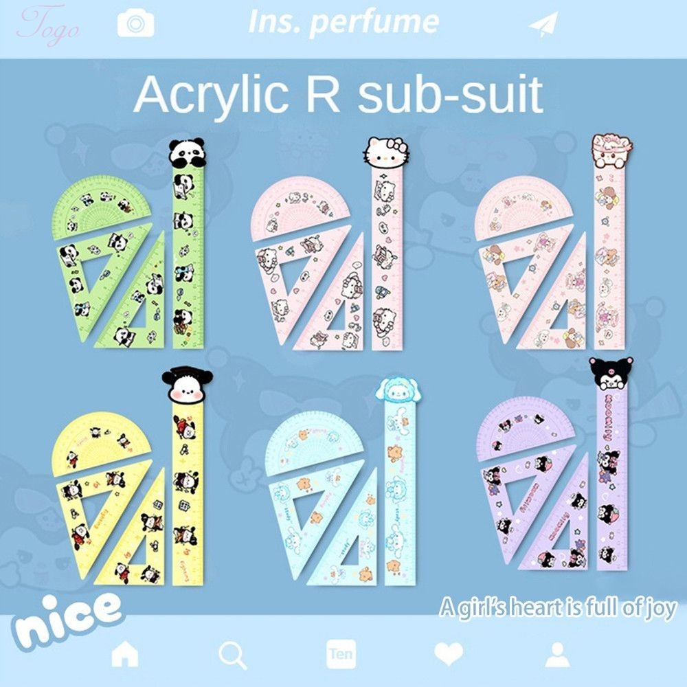 4pcs/set Sanrio Anime Ruler Set Kawaii Kuromi My Melody Hello Kitty