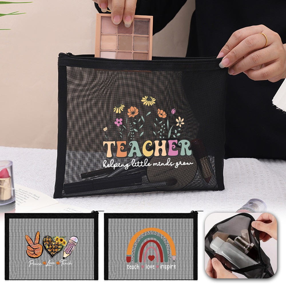 Teacher's Gift Large Capacity Black Mesh Bag Women'S Travel Zipper Bag ...