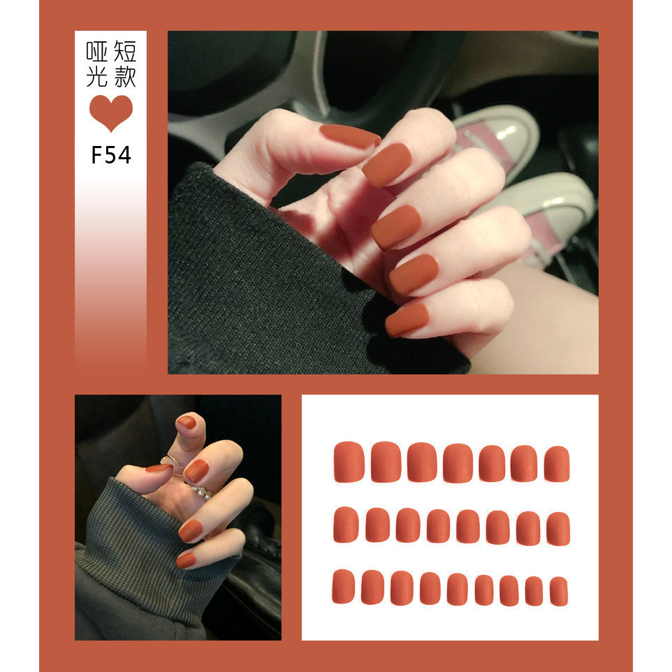 【F54】24Pcs/Box Matte Short Fake Nails with Glue Kuku Palsu dengan gum ...