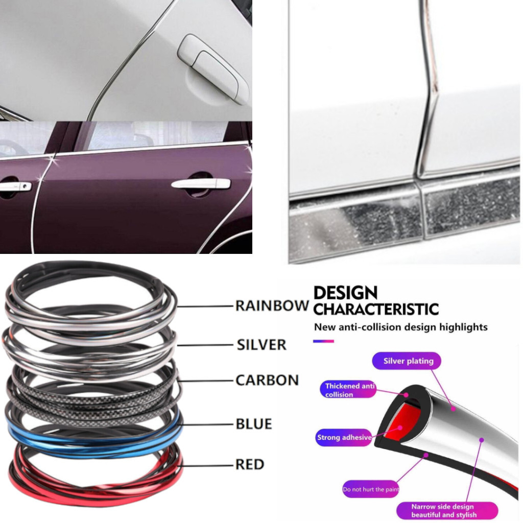 5M Carbon Fiber Car Door Moulding Scratch Protector Strip Edge Guard Trim Rubber - Foto 8