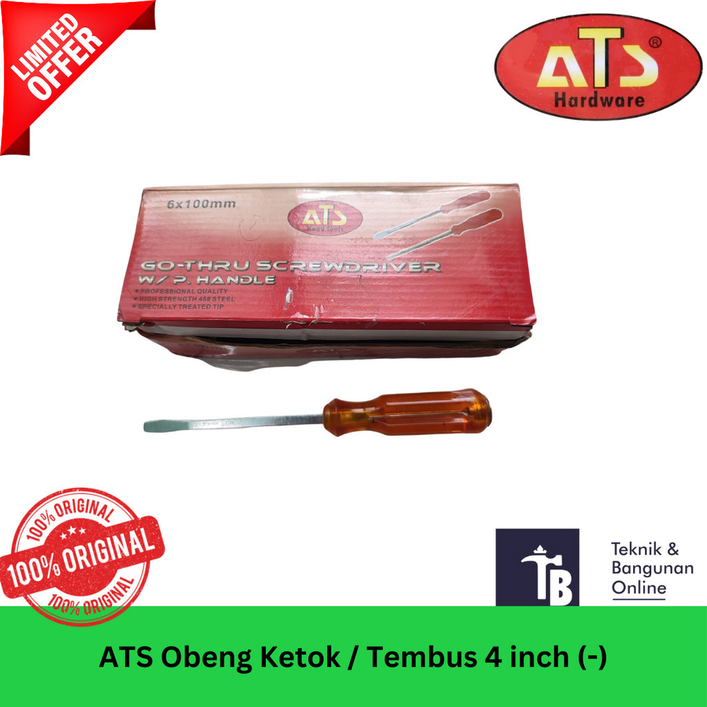 ATS Plastic Handle Screwdriver 4'' 4inch (-) ATS Knock Screwdriver Long ...