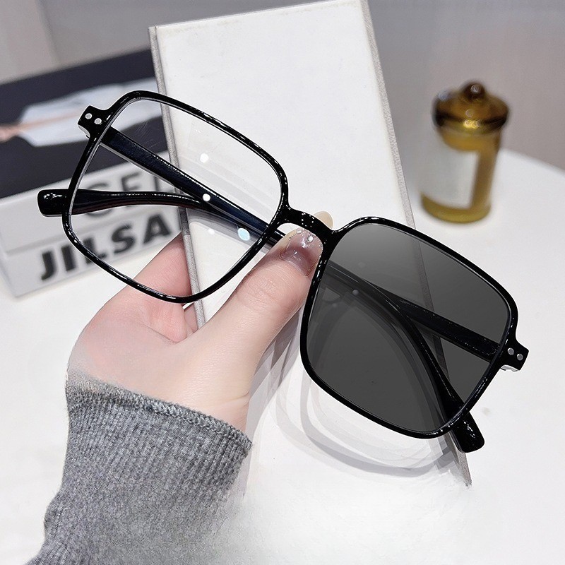 Unisex Square Frame Anti Radiation Photochromic Eye Glasses For Women Men Replaceable Lens 3777